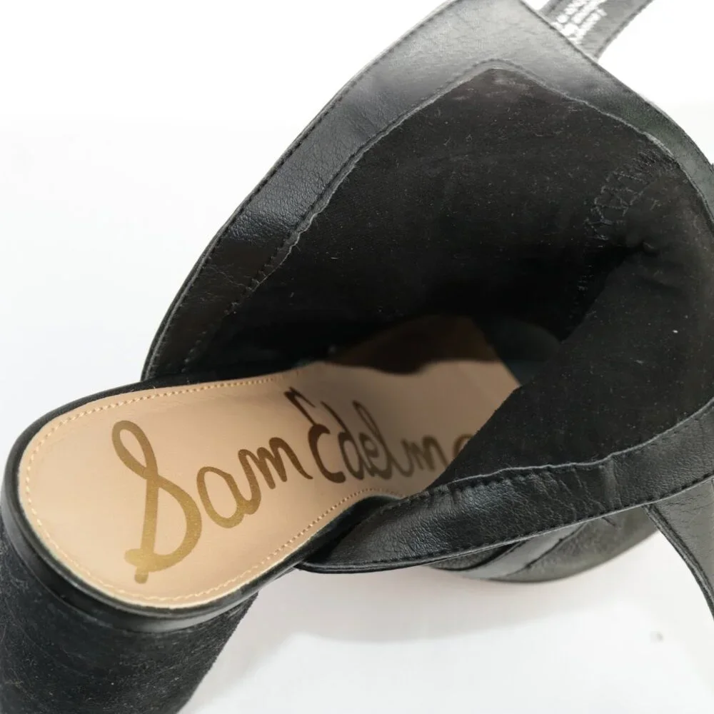 Sam Edelman Womens Vermont Sandal Size 7.5 Black Leather Ankle Strap Round Heels